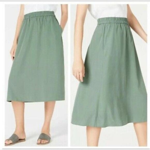 NWT Eileen Fisher Sandwash green tencel nori skirt - Picture 1 of 13